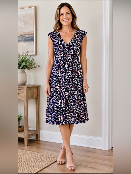 London Style Dresses & Skirts - London Style Collection Floral V-Neck Fit & Flare Dress - Size 12